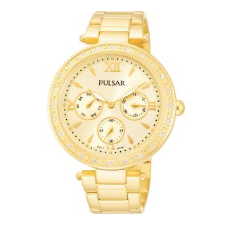 Pulsar Womens Gold Tone Crystal Accent Boyfriend Watch