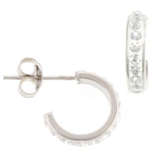 Bridge Jewelry Hoop Earrings, Sterling Silver Clear Crystal