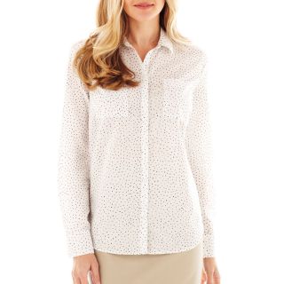 LIZ CLAIBORNE Long Sleeve Button Front Shirt, White