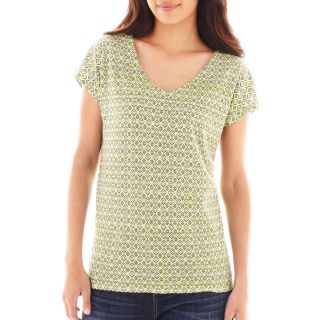 LIZ CLAIBORNE Short Sleeve Tee, Lime Punch Multi, Womens