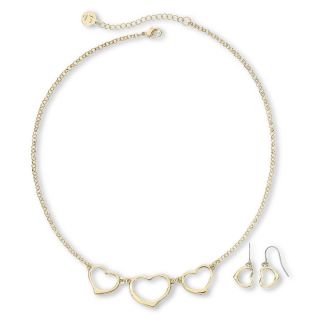 LIZ CLAIBORNE Gold Tone Triple Heart Necklace & Earrings Boxed Set
