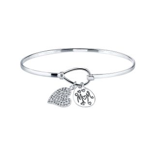 Sterling Silver Crystal Accent Heart Mom Bracelet, Womens
