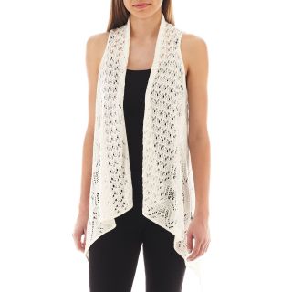 Take Out Open Front Pointelle Vest, White, Womens
