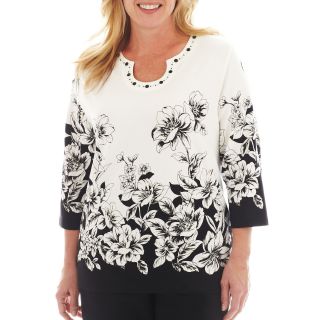 Alfred Dunner Monte Carlo Border Floral Print Knit Top   Plus, Womens