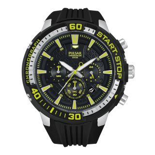 Pulsar Mens Black Ion Yellow Highlighted Chronograph Watch