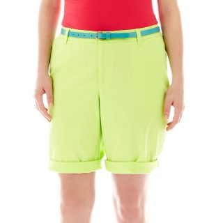 Twill Bermuda Shorts Plus, Green, Womens