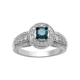 1 CT. T.W. White & Color Enhanced Blue Diamond Ring 10K White Gold, Womens