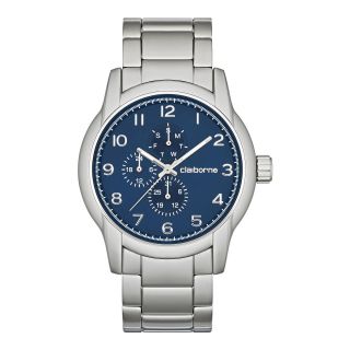 CLAIBORNE Mens Round Dial Silver Tone Multifunction Watch