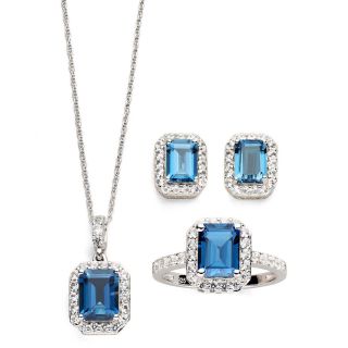 Genuine London Blue Topaz & Lab Created White Sapphire Boxed 3 pc. Jewelry Set,