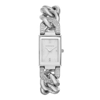 LIZ CLAIBORNE Womens Silver Tone Crystal Link Watch