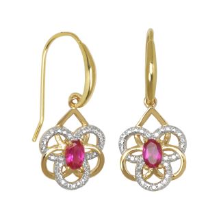Bridge Jewelry 18K Gold Over Brass Lab Created Ruby Flower Earrings