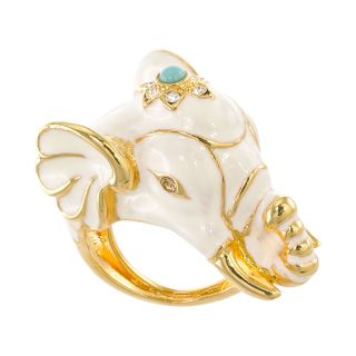 KJL by KENNETH JAY LANE White Enamel & Crystal Elephant Ring, Womens