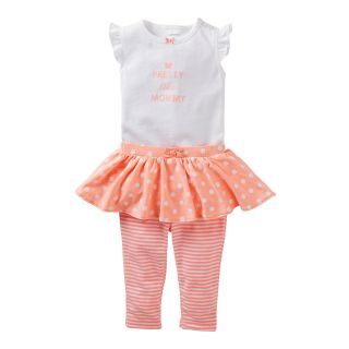 Carters 2 pc. Bodysuit and Pants with Knit Skirt Set   Girls nb 24m, Peach Dot,