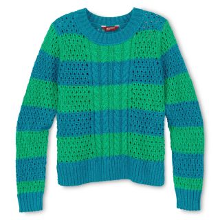 ARIZONA Mixed Stitch Striped Sweater   Girls 6 16 and Plus, Caribbean Sea Stri,
