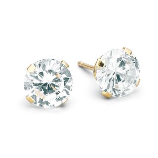 Cubic Zirconia Studs, 14K Yellow Gold 4mm, MultiColor, Womens