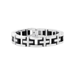 Inox Jewelry Mens Two Tone Stainless Steel Cross Link Bracelet, White