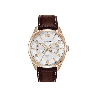 Citizen Eco Drive Mens Rose Gold Tone Leather Strap Watch