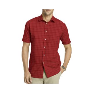 Van Heusen Short Sleeve No Iron Button Front Shirt, Red, Mens