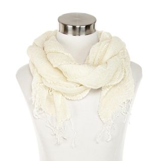 Soft Ruched Metallic Scarf, Ivory, Womens