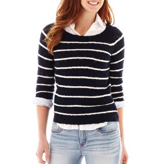 Striped Textured Sweater, White, Womens