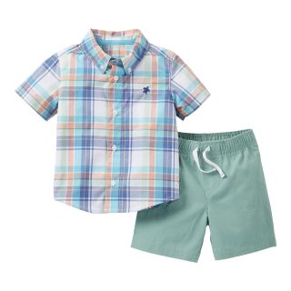 Carters 2 pc. Short Sleeve Plaid Shirt and Short Set   Boys newborn 24m, Blue,