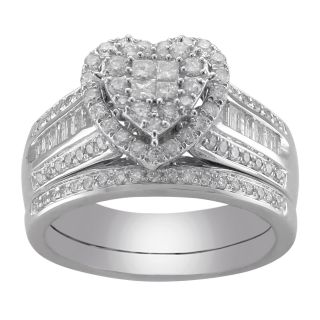 Cherished Hearts 1 CT. T.W. Diamond Heart Bridal Ring Set, White/Gold, Womens