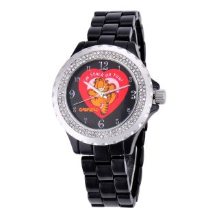 Disney Womens Garfield Black Enamel Sparkle Watch