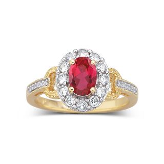 14K Gold Plated Sterling Silver Lab Created Ruby Ring, Yellow, Womens