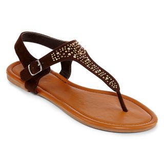 Studded Slingback Sandals, Brown, Womens