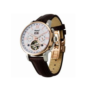 INGERSOLL Grand Canyon Mens Rose Tone Leather Strap Automatic, Brown