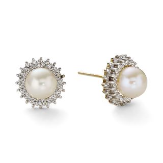 Cultured Freshwater Pearl & White Sapphire 10K Gold Earrings, Womens