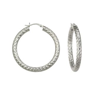 Bold Diamond Cut Hoop Earrings Sterling Silver, Womens