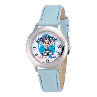 Disney Minnie Mouse Blue Leather Strap Watch, Girls