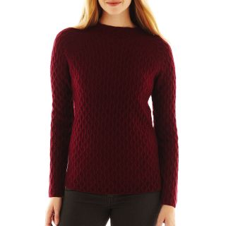 St. Johns Bay Funnel Neck Cable Sweater, Deep Ruby, Womens