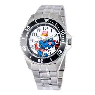 MARVEL Honor Mens Captain America Silver Tone Stainless Steel Watch