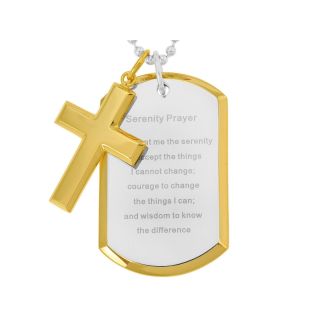Stainless Steel Serenity Prayer Dog Tag & Cross, Two Tone, Mens
