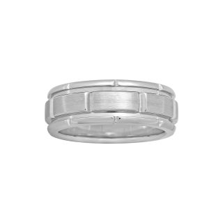 Mens 8mm Comfort Fit Stainless Steel Brick Pattern Wedding Band, White
