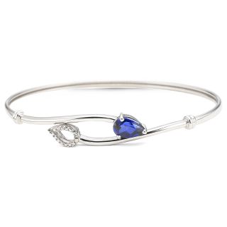 Sterling Silver Lab Created Sapphire & Diamond Accent Bangle, Womens