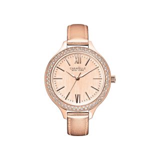 Caravelle New York Womens Rose Tone with Leather Strap Watch