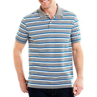 St. Johns Bay Striped Piqué Polo Shirt, Grey, Mens