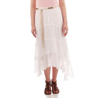 By & By Tiered Belted Maxi Skirt, White, Womens