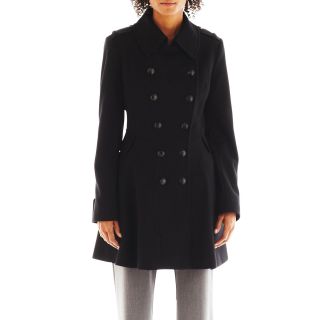 COLLEZIONE Wool Blend Fit and Flare Coat, Black, Womens