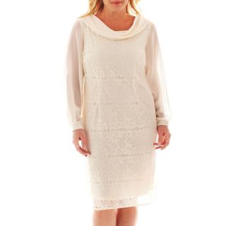 Dana Kay Long Sleeve Lace Sheath Dress   Plus, Ivory