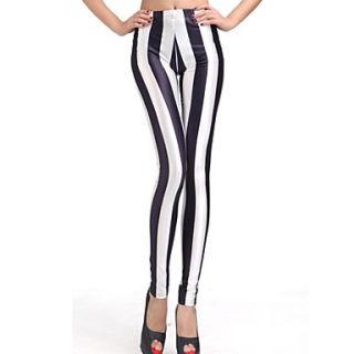 Elonbo Black and White Stripe Style Digital Painting Tight Women Leggings