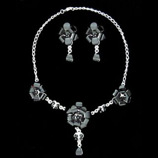 Charming Alloy Silver Plated With Rhinestone Flower Necklace Earrings Jewelry Set(More Colors)