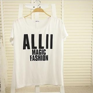 Womens Korean Version of the Large Size Printing Round Neck T Shirt