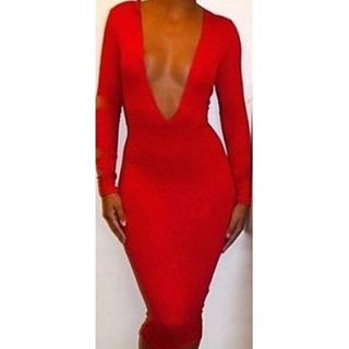 Womens Deep V Party Polyester Sexy Stretchy Dress