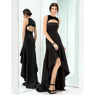 A line Jewel Asymmetrical Satin And Velvet Evening Dress (890070)