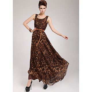 Womens Leopard V Neck Double Falbala Dress