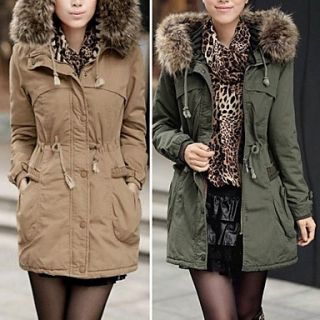 Womens Fur Hoodie Buckle Slim Fit Coat